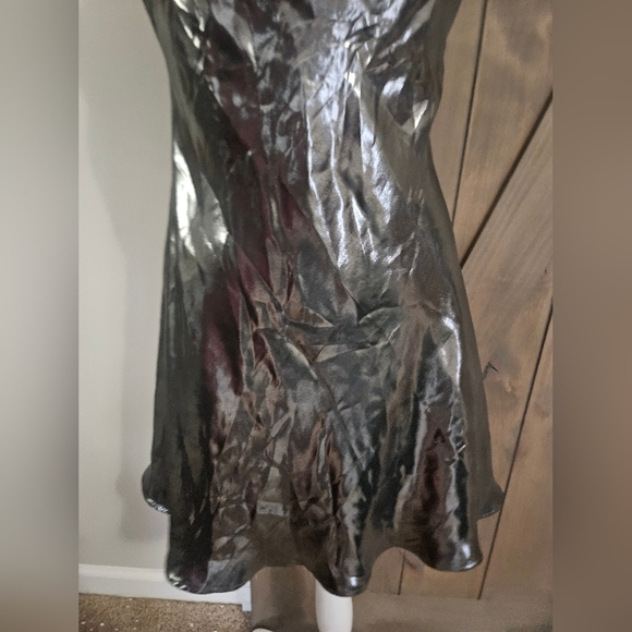 ZARA Metallic Liquid Silver Cowl Neck Slip Mini Dress –Size XS - Picture 7 of 13